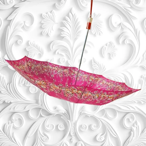 Vintage Fusia Floral Umbrella With Sparkle Handle - Picture 2 of 6